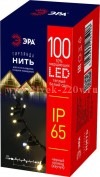 ЭРА ERAPS-NK10 Гирлянда 100LED Нить 10 м, теплый свет, бел. мерц., черн. каучук, 220В, IP65