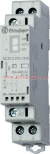 Контактор модульный 2NO 25А AgSnO2 24В AC/DC 17.5мм IP20 опции: мех. индикатор + LED FINDER 22320024